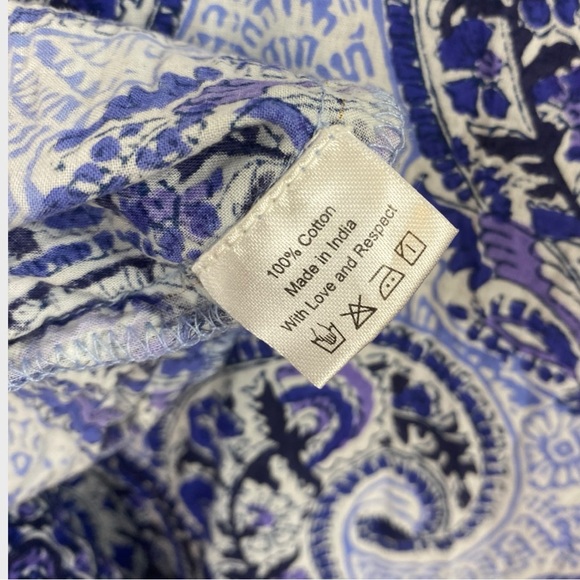 La Plage Blue White Paisley Ruffle Neckline Dress with Pockets Size Large - Picture 7 of 8